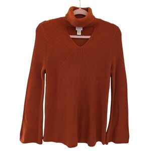 Chico’s Burnt Orange Cutout Turtleneck Flared Sleeve Sweater Size 0 (S/M) Boho